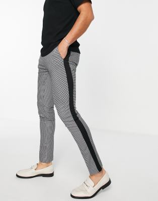 mens checked trousers with side stripe