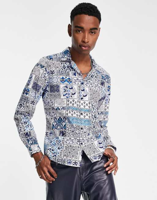 Devil's Advocate - Chemise ajustée à imprimé mosaïque florale avec col à revers
