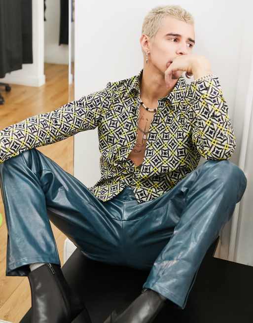 Devil's Advocate - Chemise ajustée en coton avec imprimé mosaïque jaune