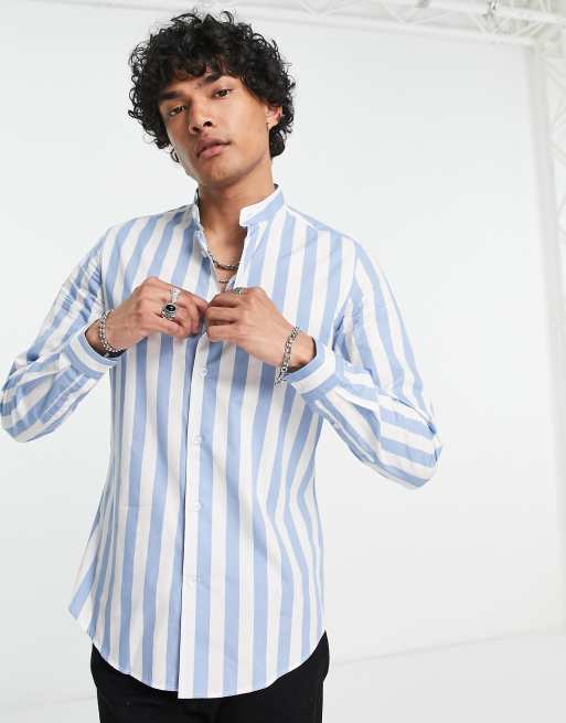 Chemise Homme NEXT En Lin Mélangé - Manches Longues, Col Grand-père, Coupe Décontractée, Lavable Machine