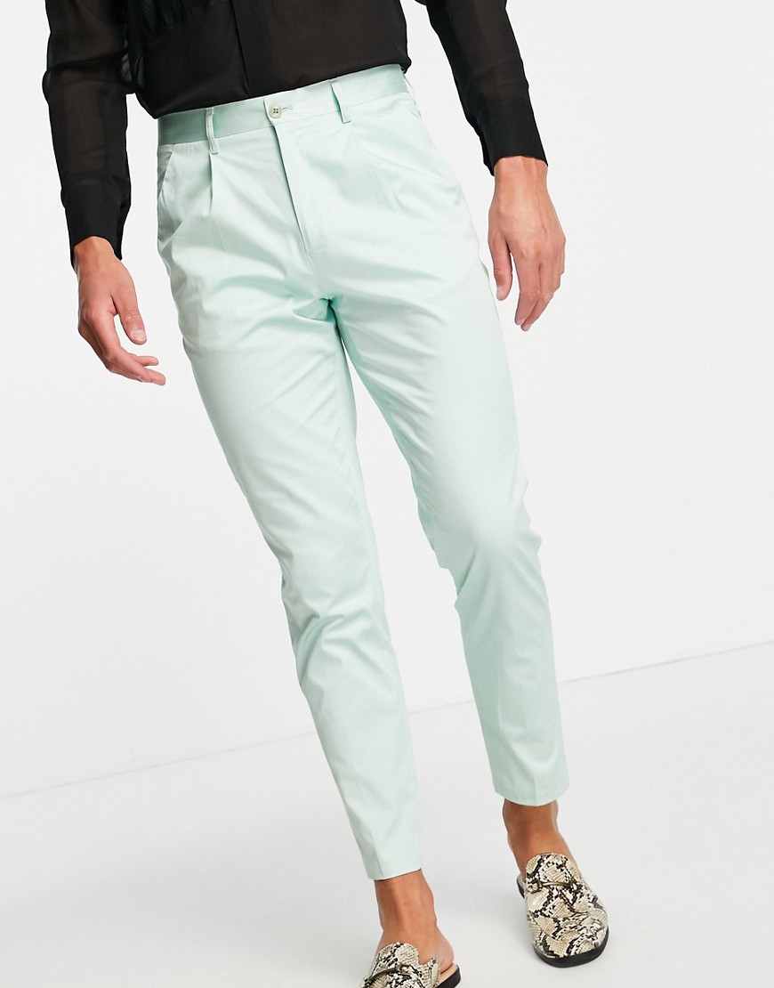 Devils Advocate co-ord pleated slim fit trousers-Green