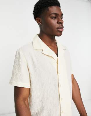 Devils Advocate concealed button shirt in cream - ASOS Price Checker
