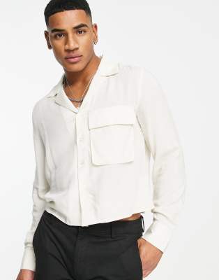 Devils Advocate Devils Advocate cropped boxy shirt with large pockets in white