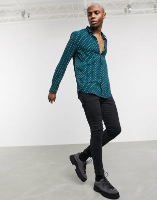 Devils Advocate dot print slim fit shirt-Green Green