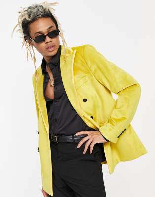 yellow velvet suit jacket