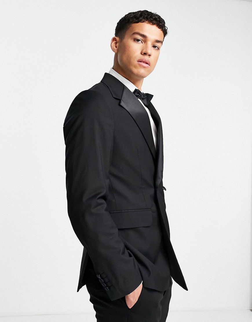 Devils Advocate double breasted straight fit suit jacket-Black