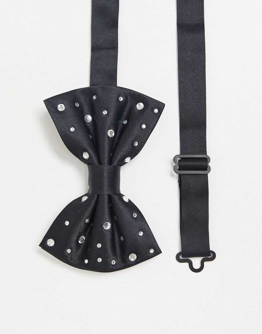 Devils Advocate embellished satin bow tie-Black