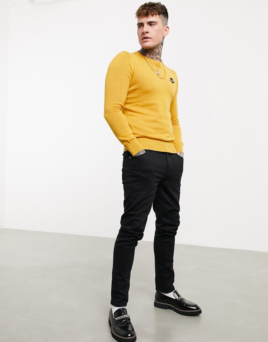 Devils Advocate embroidered bee fitted crew neck sweater-Yellow