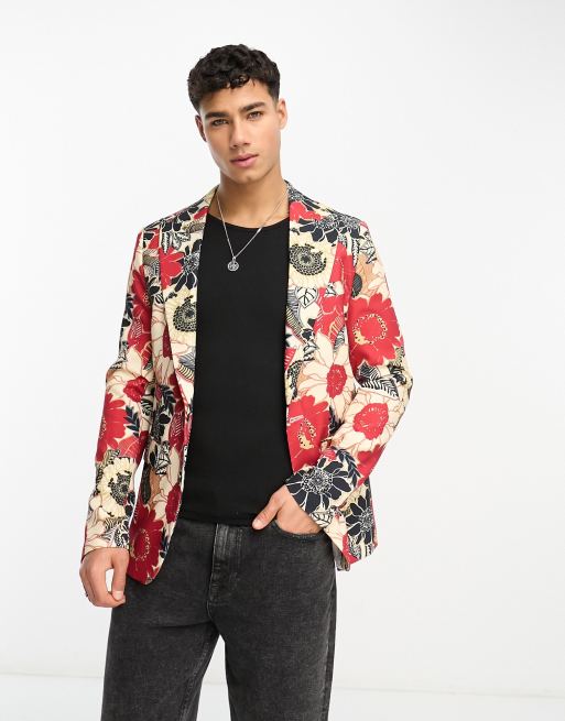 Devil's Advocate – Eng geschnittene Anzugjacke mit rotem Blumenmuster