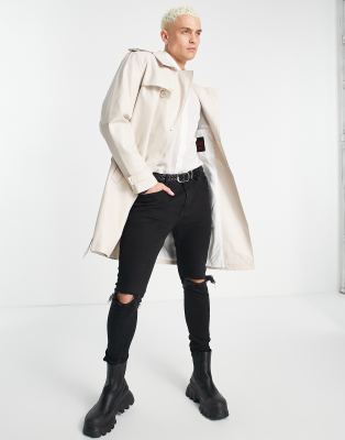 Devils Advocate Devil's Advocate faux leather half and half trench coat-Multi