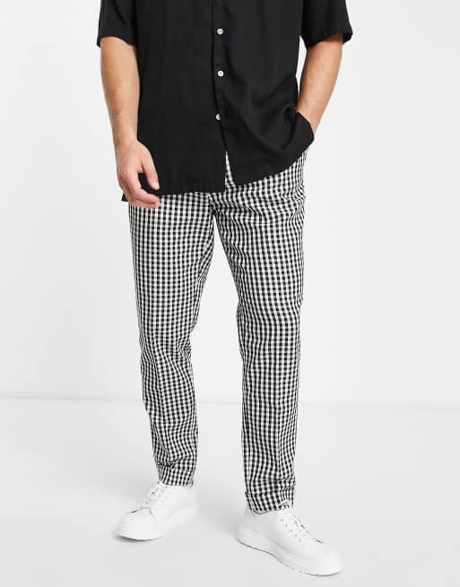 Devil's Advocate - Geplooide, toelopende nette broek met hoge taille en gingham ruit
