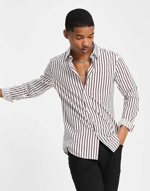 Devil's Advocate - Gestreept, slim fit katoenen overhemd