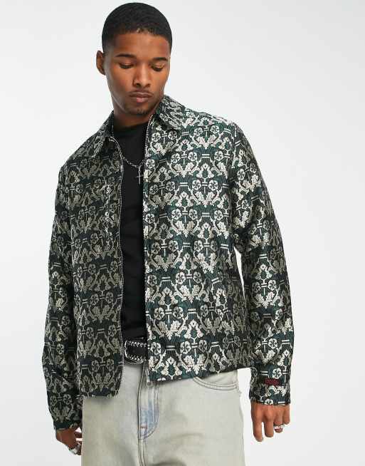 Devil's Advocate - Giacca bomber in jacquard verde-azzurro a fiori