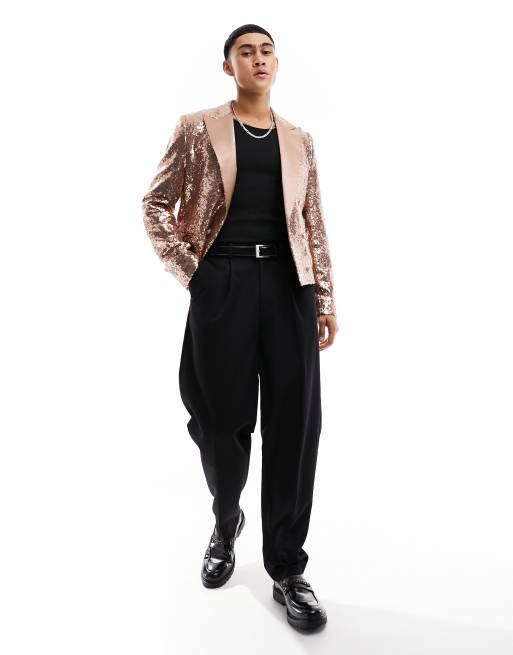 Devil's Advocate - Giacca da abito doppiopetto corta slim con paillettes oro, 3 di 5