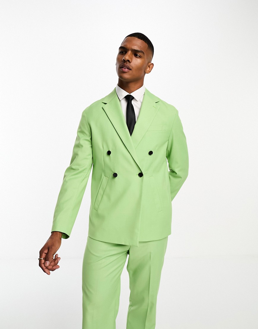 Devil's Advocate green oversized double breasted notch lapel suit jacket