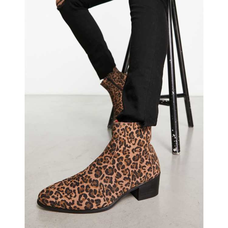 Black boots with leopard hot sale heel