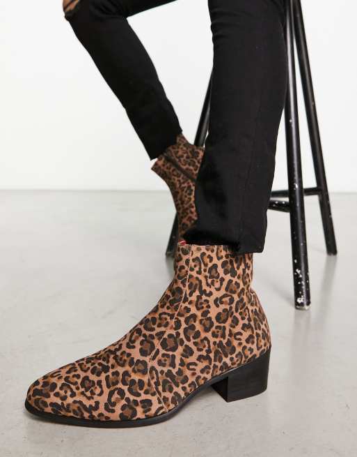 Leopard low hot sale heel boots