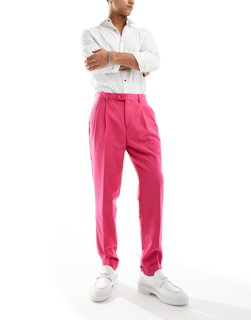 Devils Advocate High Waist Pleated Tapered Dress Pants-pink