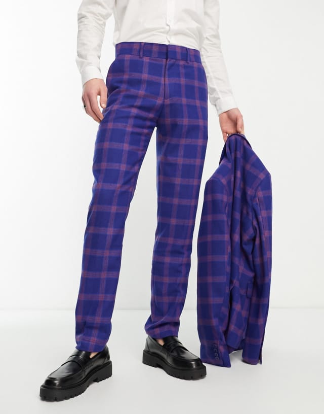 Devils Advocate high waist suit pants in blue check