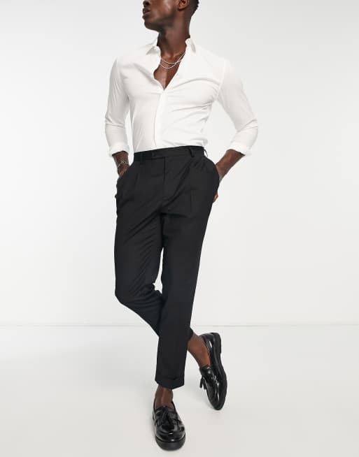 Devil's Advocate high waisted pleated tapered smart pants in black