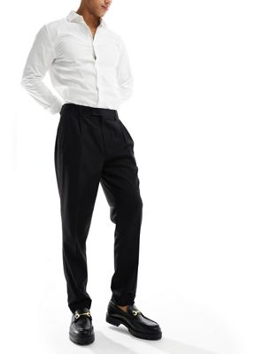 Devil's Advocate high waisted pleated tapered smart trouser in black