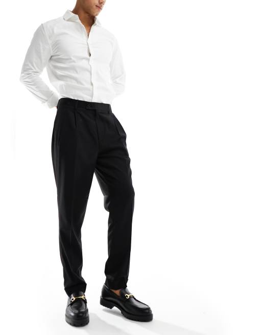Devil's Advocate high waisted pleated tapered smart trouser in black