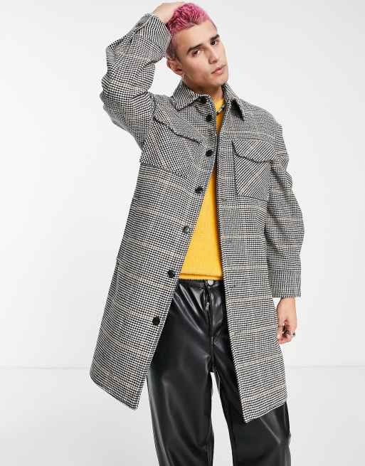 Devil's Advocate – Hochwertiger Oversize-Mantel mit aufgesetzten Taschen und feinem Hahnentrittmuster