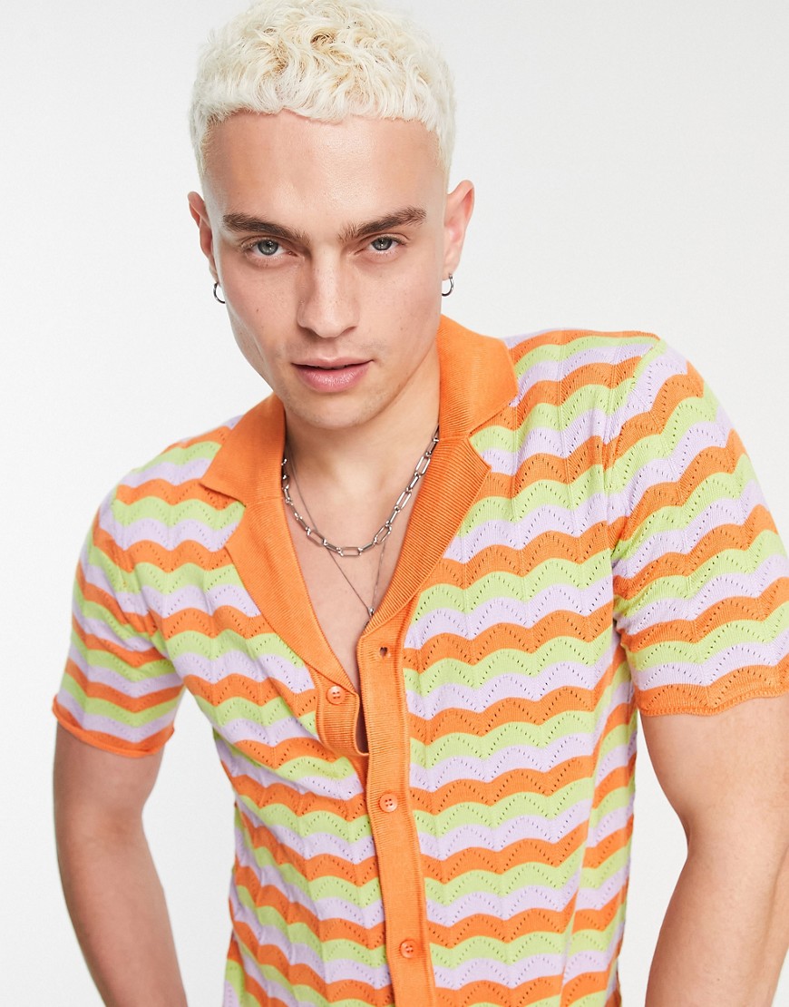 Devil’s Advocate knitted pastel wave print shirt-Multi