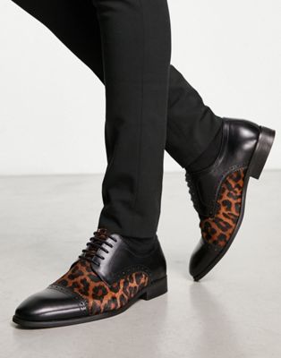Devils Advocate leather lace up derby shoes in leopard