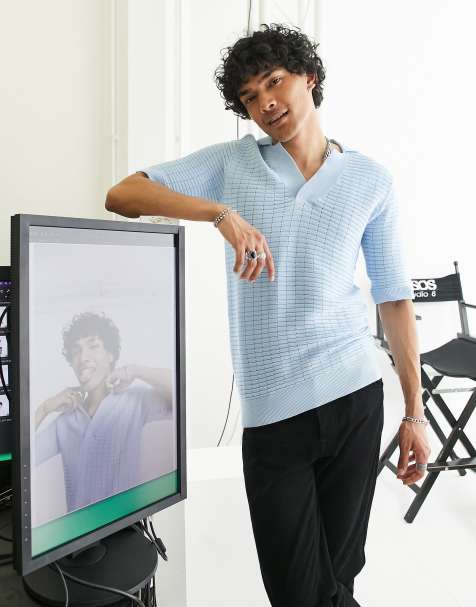 Devil's Advocate – Ljusblå tröja i oversize med halvlånga ärmar, v-ringning och krage - view 1