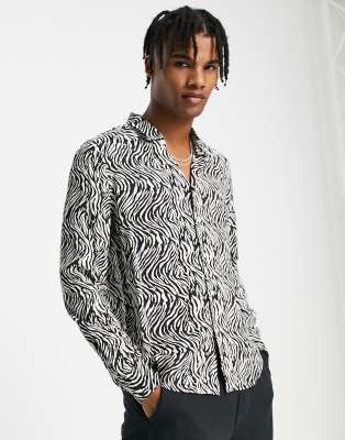 Devil's Advocate long sleeve oversized viscose shirt in zebra print-Multi