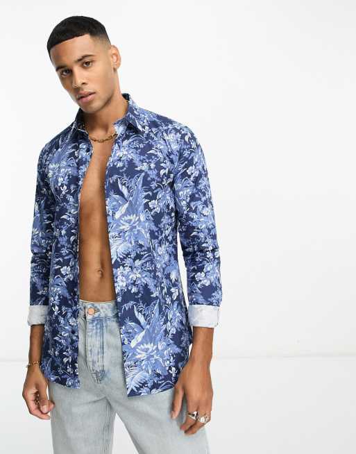 Devils Advocate long sleeve shirt in blue print