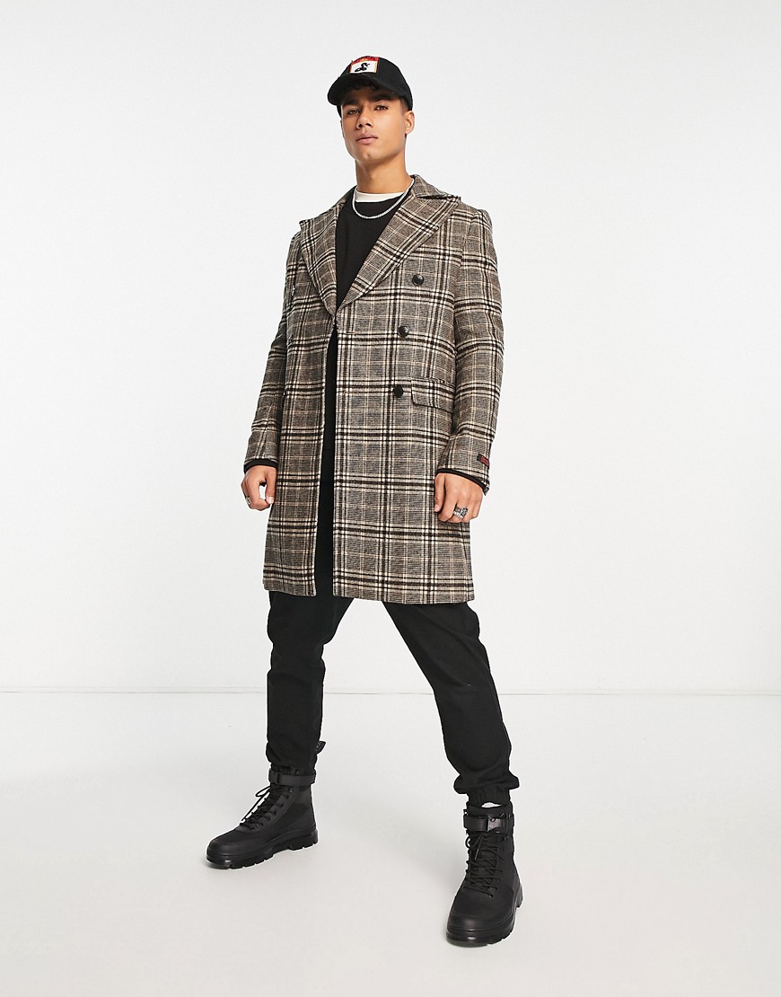 Devils Advocate longline checked coat with black insert