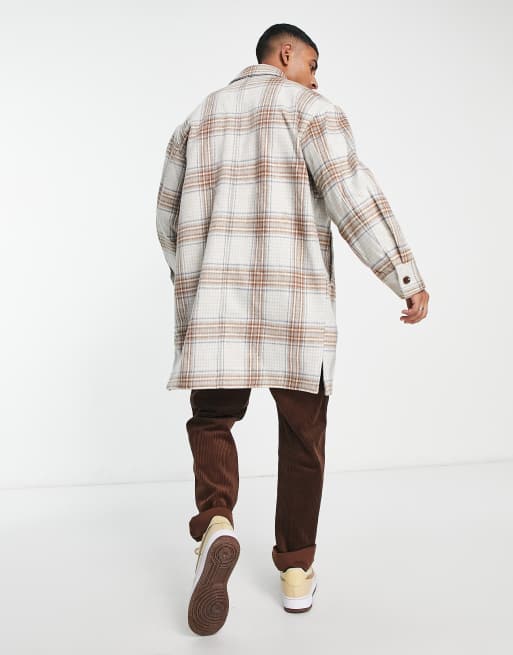 Devil's Advocate longline shacket in grey and brown check | ASOS