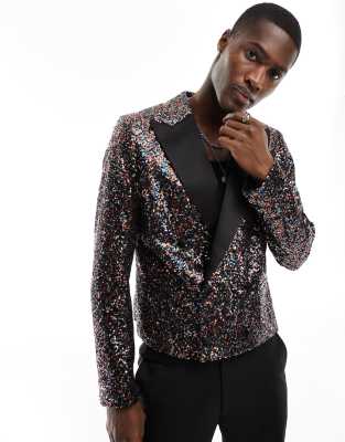 Devils Advocate Devils Advocate multi sequin slim cropped double breast suit jacket