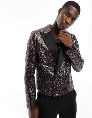 Devils Advocate multi sequin slim cropped double breast suit jacket - ASOS Price Checker