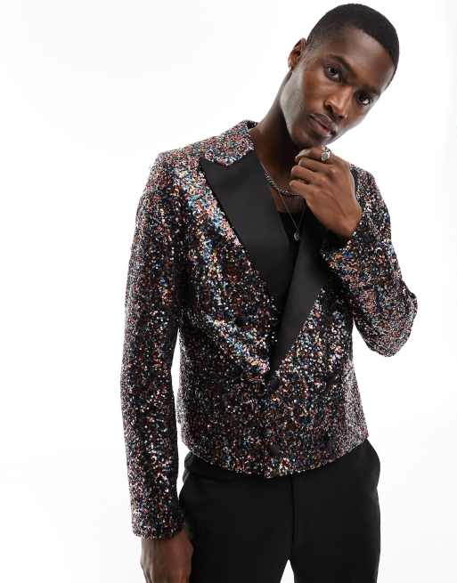 Devils Advocate multi sequin slim cropped double breast suit jacket ASOS