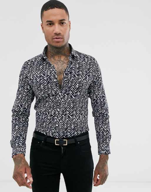 Devils Advocate navy chevron slim fit shirt | ASOS