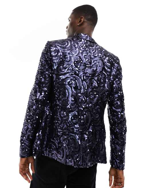 Devils Advocate navy swirl pattern slim suit jacket | ASOS