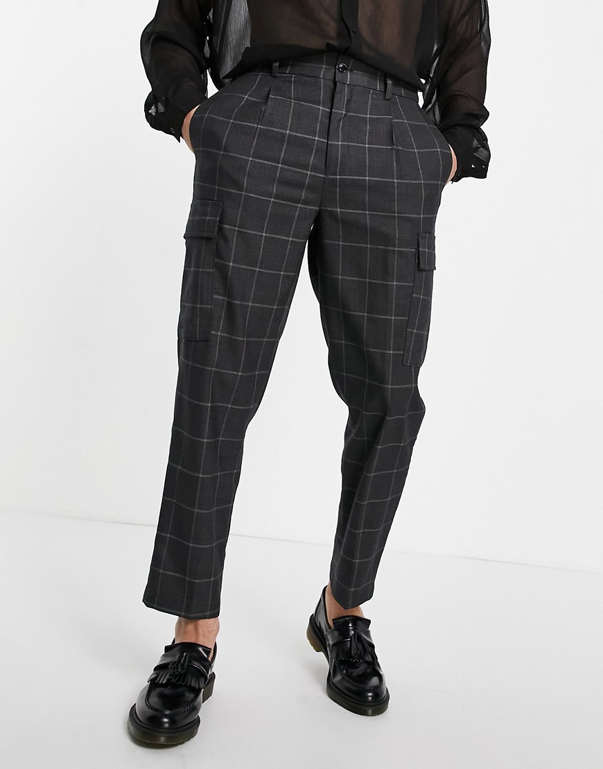 Devils Advocate oversized checked cargo trouser-Grey