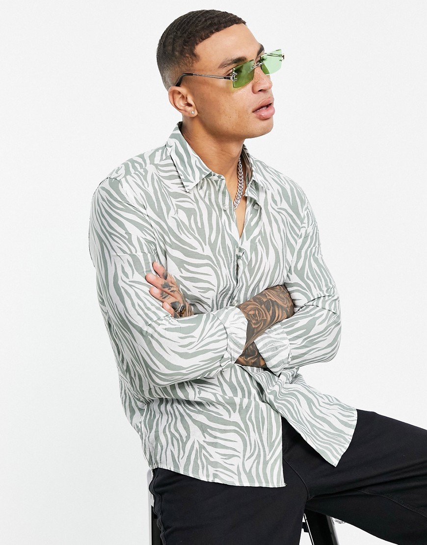 Devils Advocate oversized zebra print shirt shirt-Green