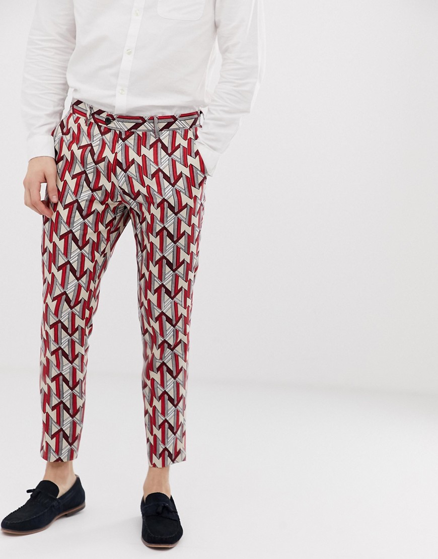 Devils Advocate - Pantaloni slim cropped in misto lino con stampa geometrica-Grigio