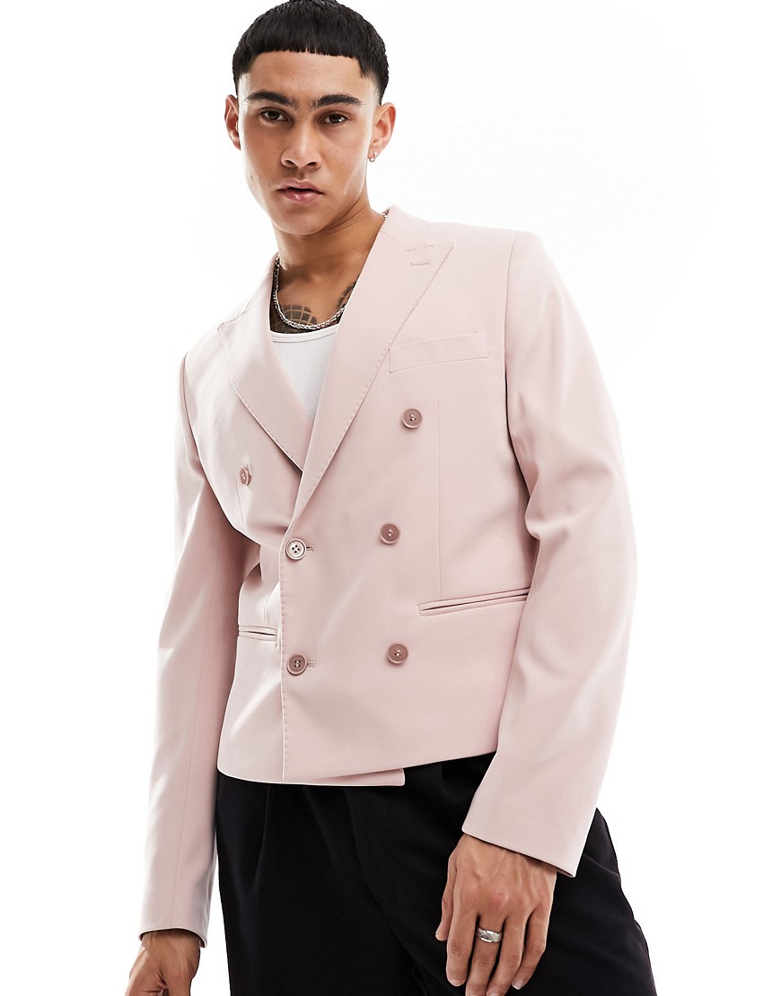 Devils Advocate pink double breast skinny cropped jacket