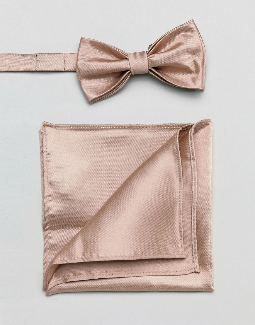 Devils Advocate Plain Satin Dusty Pink Bow Tie And Pocket Square