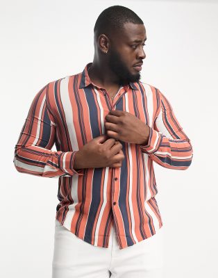 Devils Advocate Plus long sleeve stripe shirt in navy and orange - ASOS Price Checker