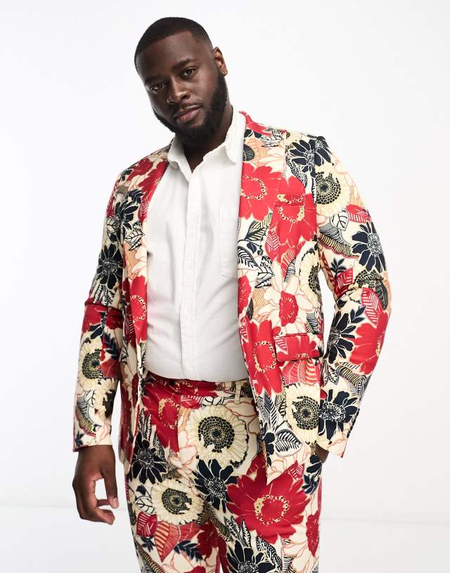 Devils Advocate Plus skinny fit suit jacket in floral print