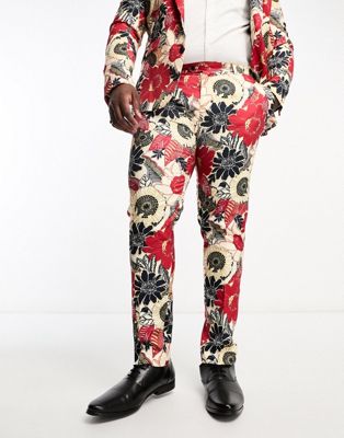 Devils Advocate Plus skinny fit suit trousers in floral print - ASOS Price Checker