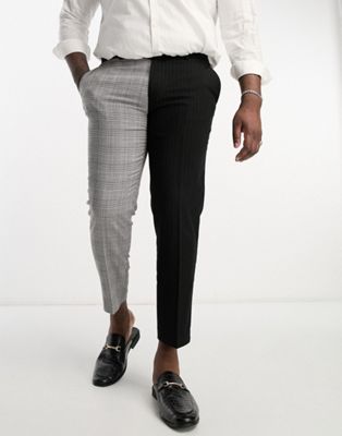 Devils Advocate Plus skinny two pattern suit trousers in black