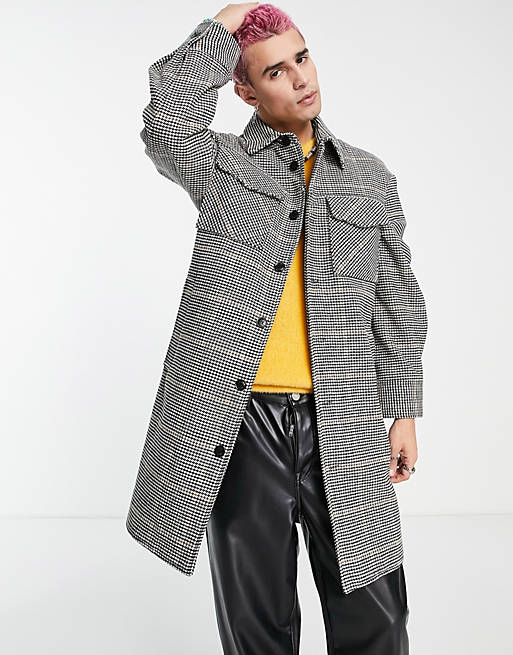Devils Advocate premium patch pocket puppytooth check oversized coat