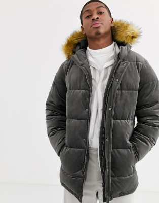 padded faux fur hooded coat